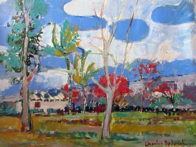 18-N210_Paysage aux flamboyants_La Réunion 1986_Huile 53x35